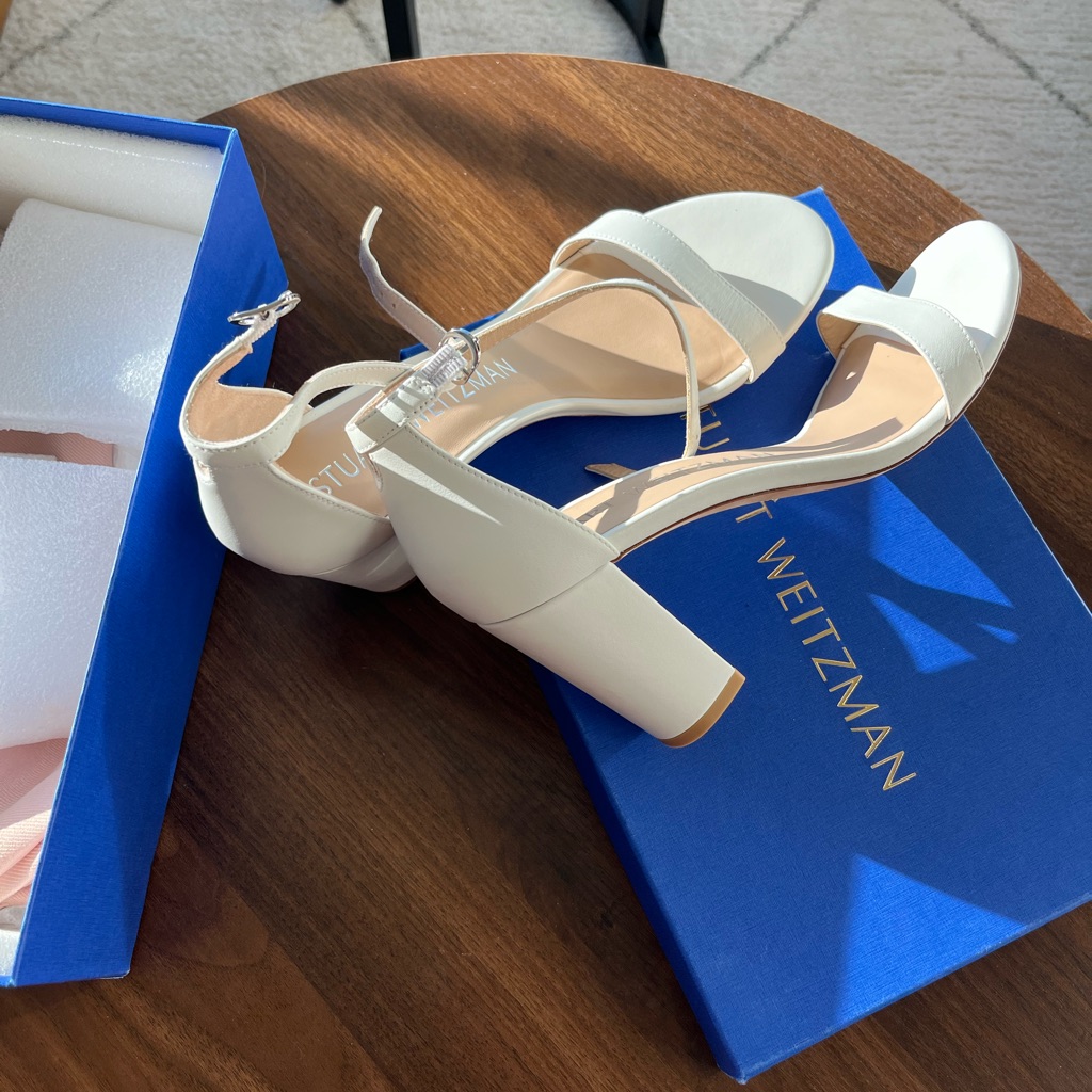 Brand New Stuart Weitzman 75 Block Heel  White Leather
